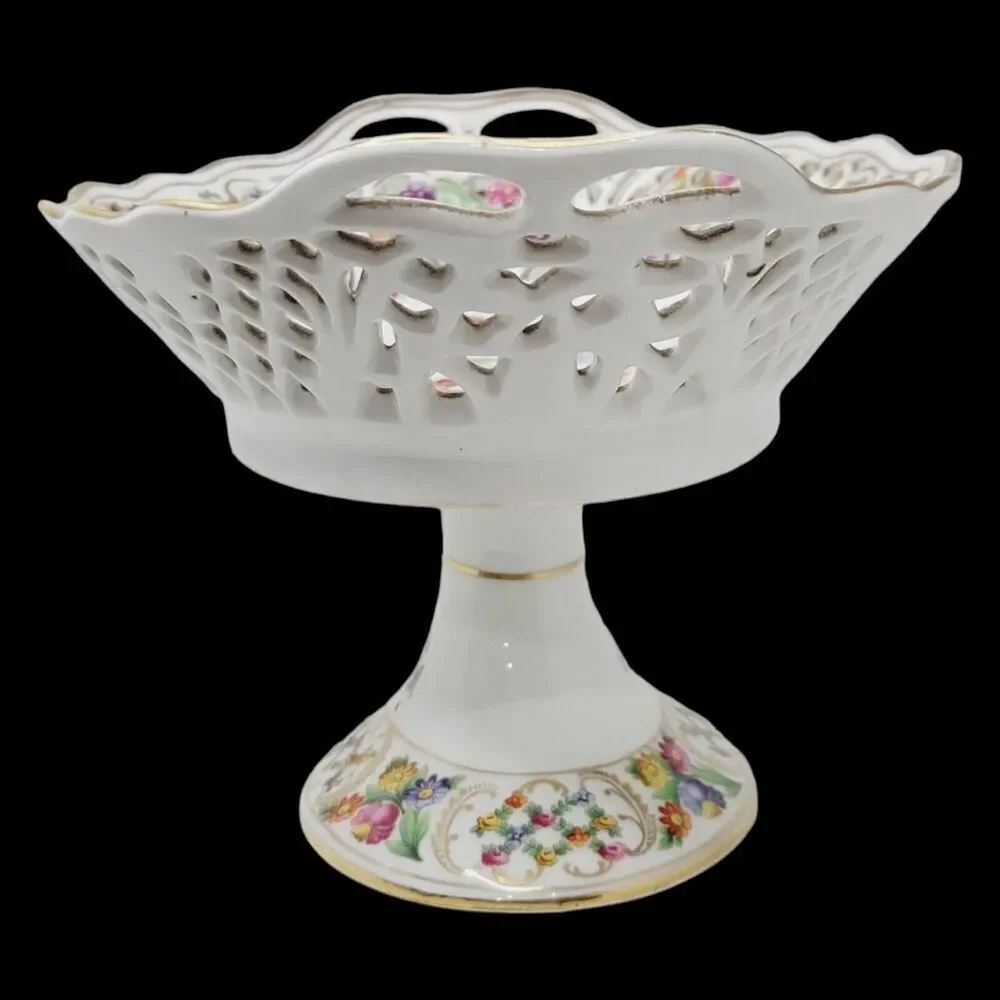 Dresden‎ Schumann Bavaria Candy Fruit Footed Pedestal Oval Floral Bowl Compote